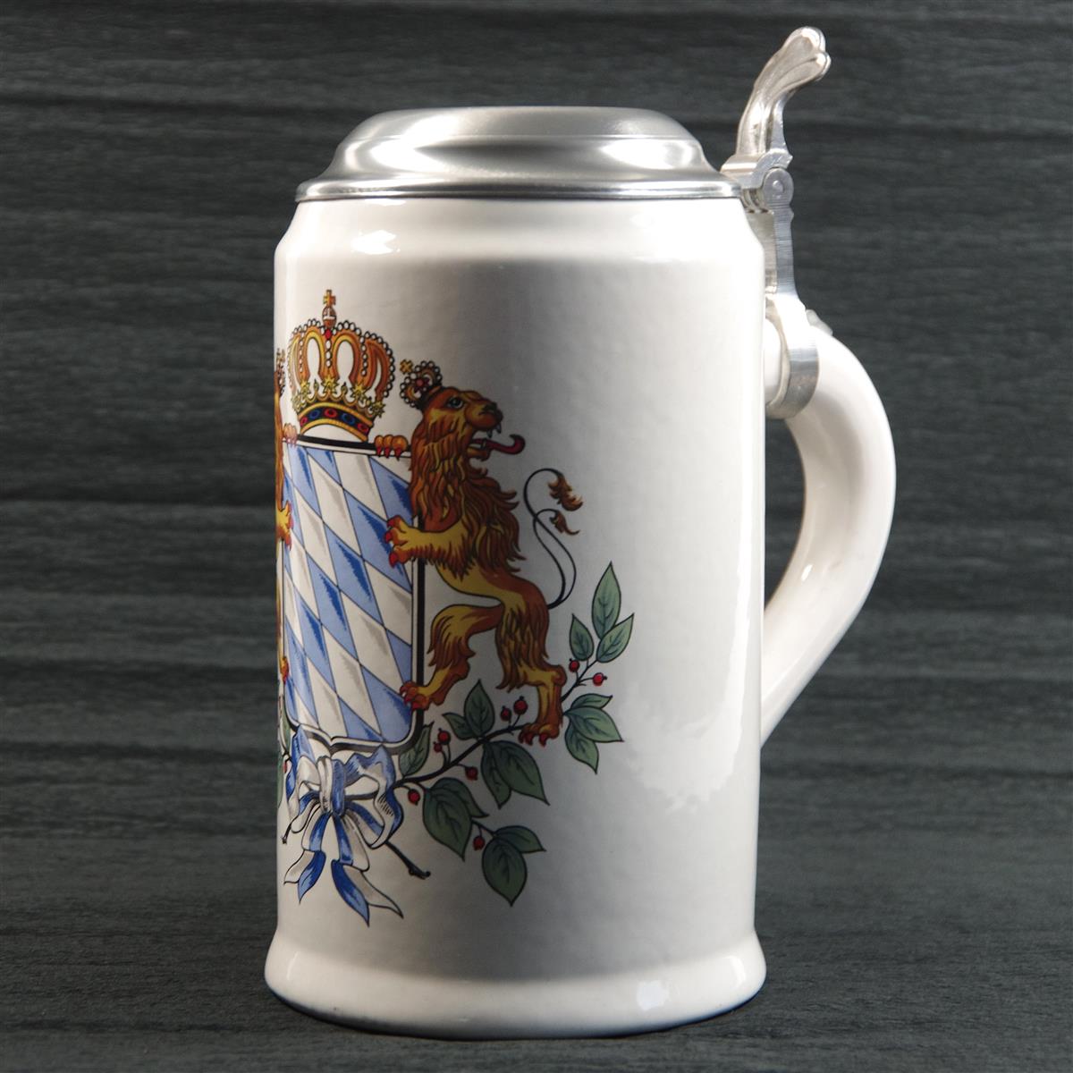 Bierkrug Humpen 1l Bayern Porzellan Zinndeckel Dr. Merkle