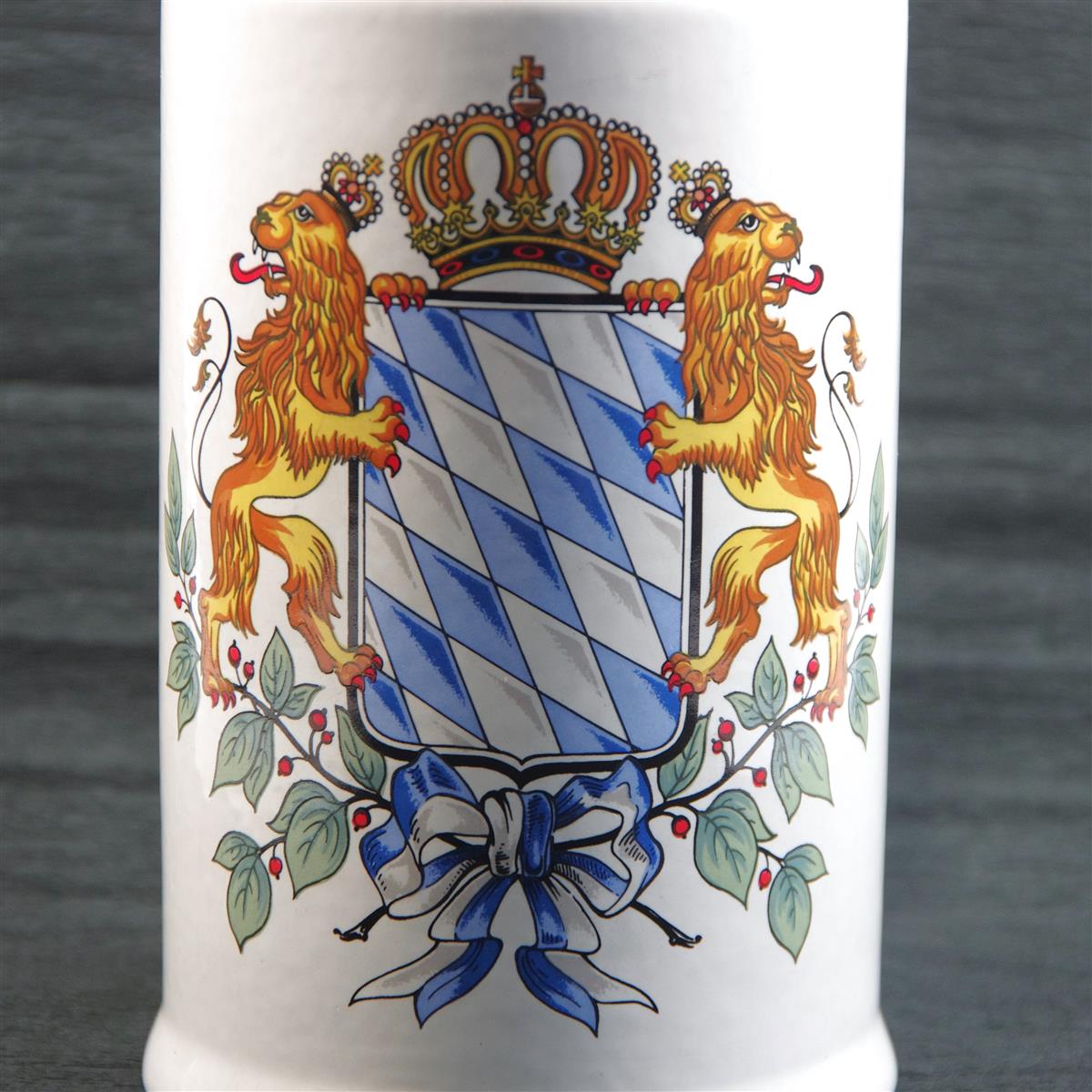 Bierkrug Humpen 1l Bayern Porzellan Zinndeckel Dr. Merkle
