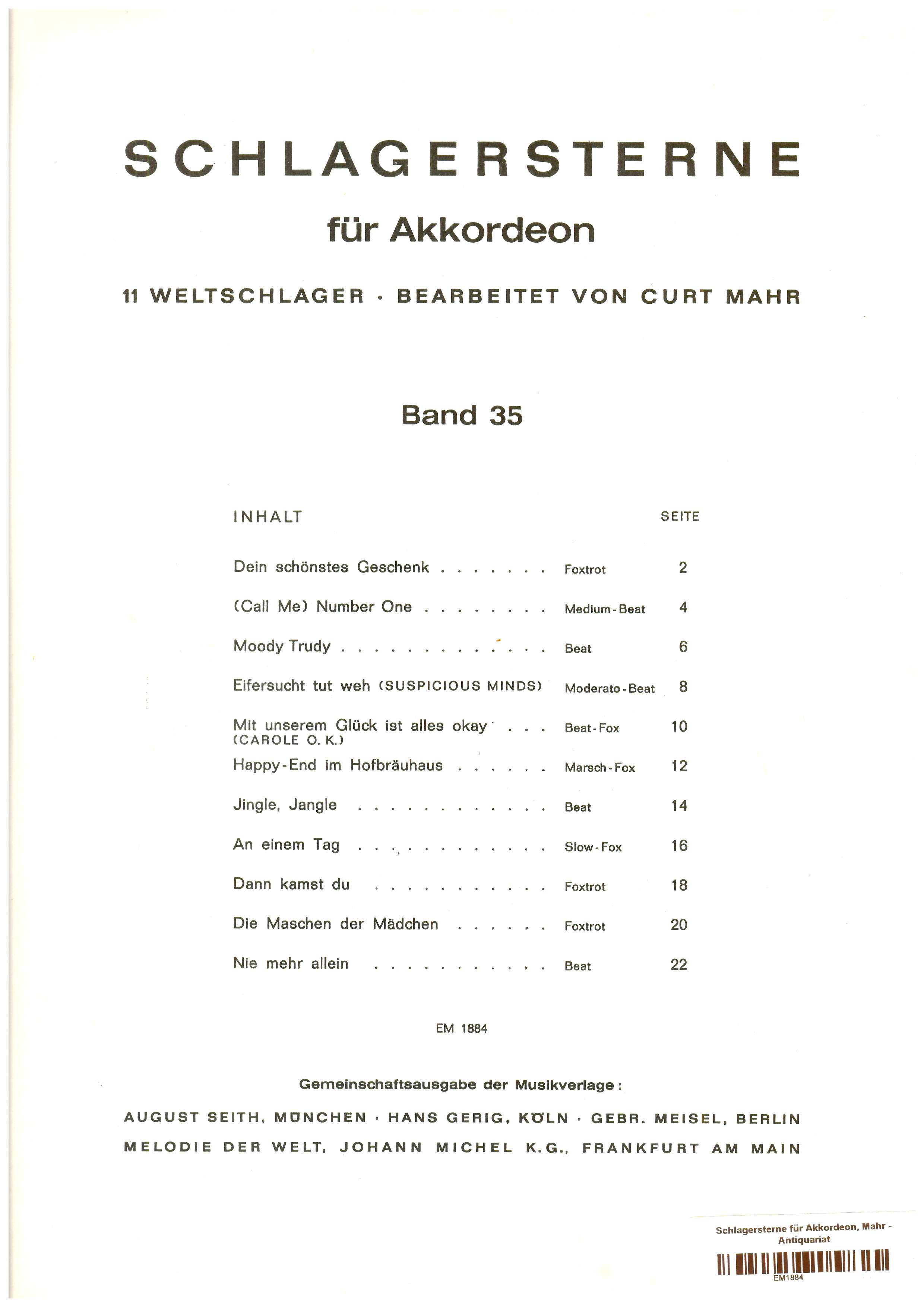 Schlagersterne für Akkordeon, Mahr - Antiquariat Schlagersterne für Akkordeon, Mahr - Antiquariat