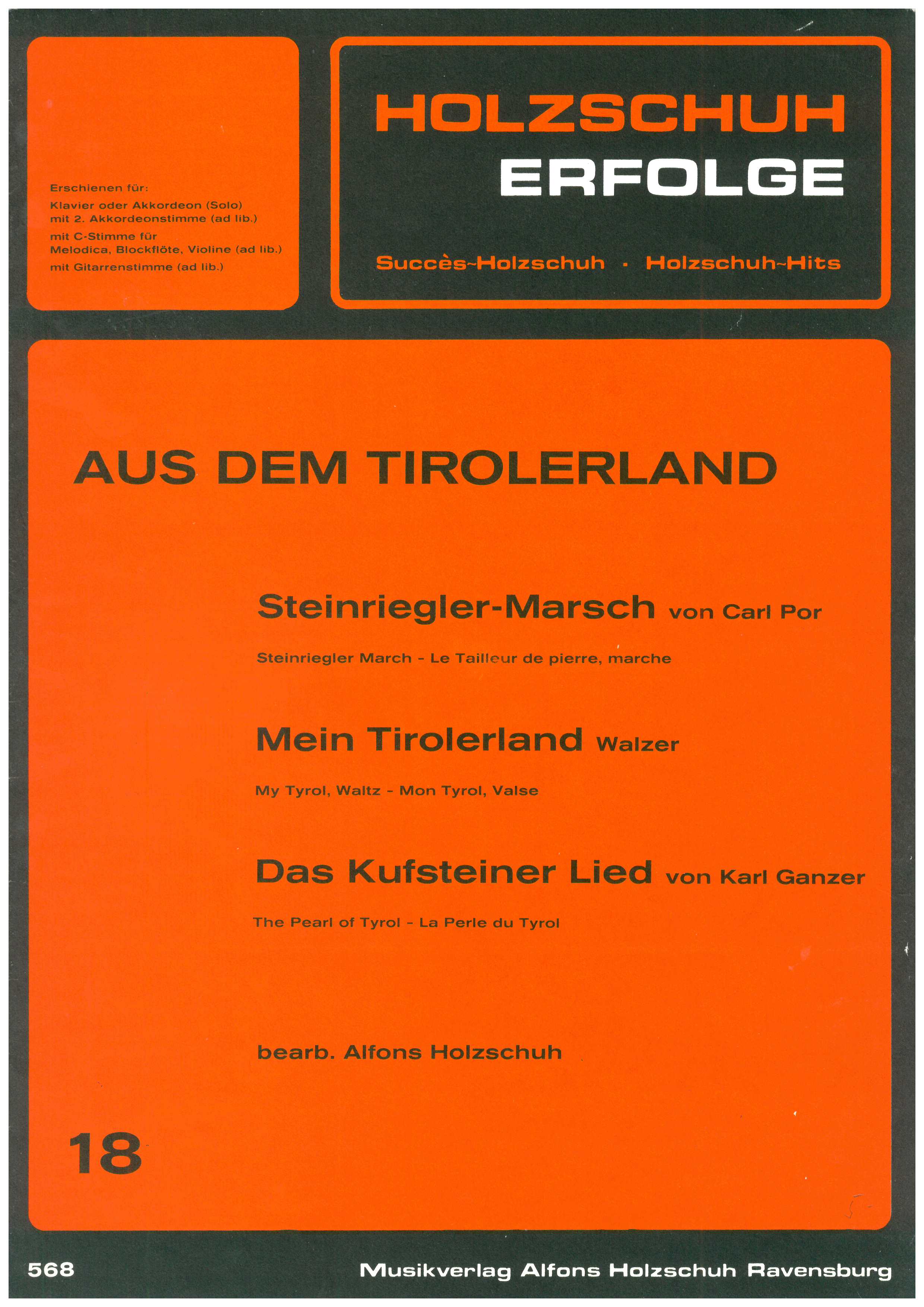 Holzschuh Erfolge 18, Tirolerland Holzschuh Erfolge 18, Tirolerland - Antiquariat (ohne Stim.)
