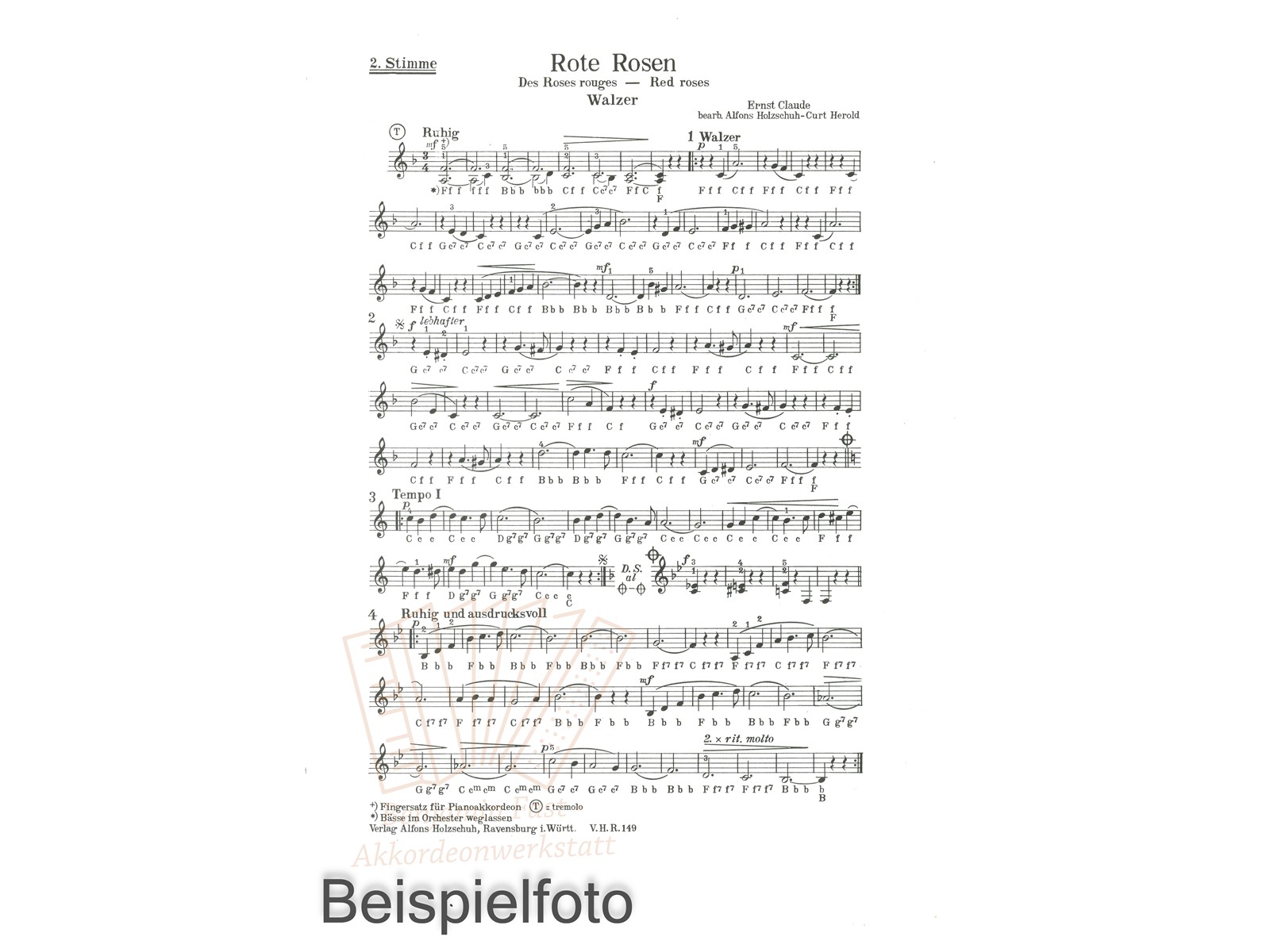 Rote Rosen - 2. Stimme - Stimmenauszug