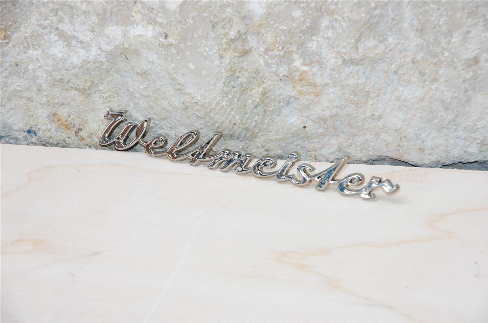 Schriftzug "Weltmeister" plastgalvanisiert (alte Version) Schriftzug "Weltmeister" plastgalvanisiert (alte Version)