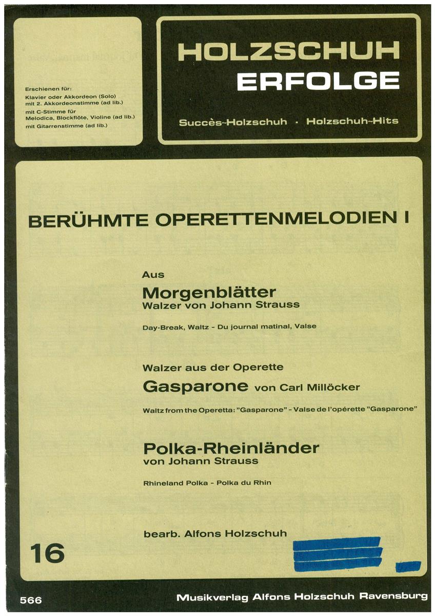 Holzschuh Erfolge 16, Operettenmelodien I - Antiquariat Holzschuh Erfolge 16, Operettenmelodien I - Antiquariat (ohne 2.Sti.)