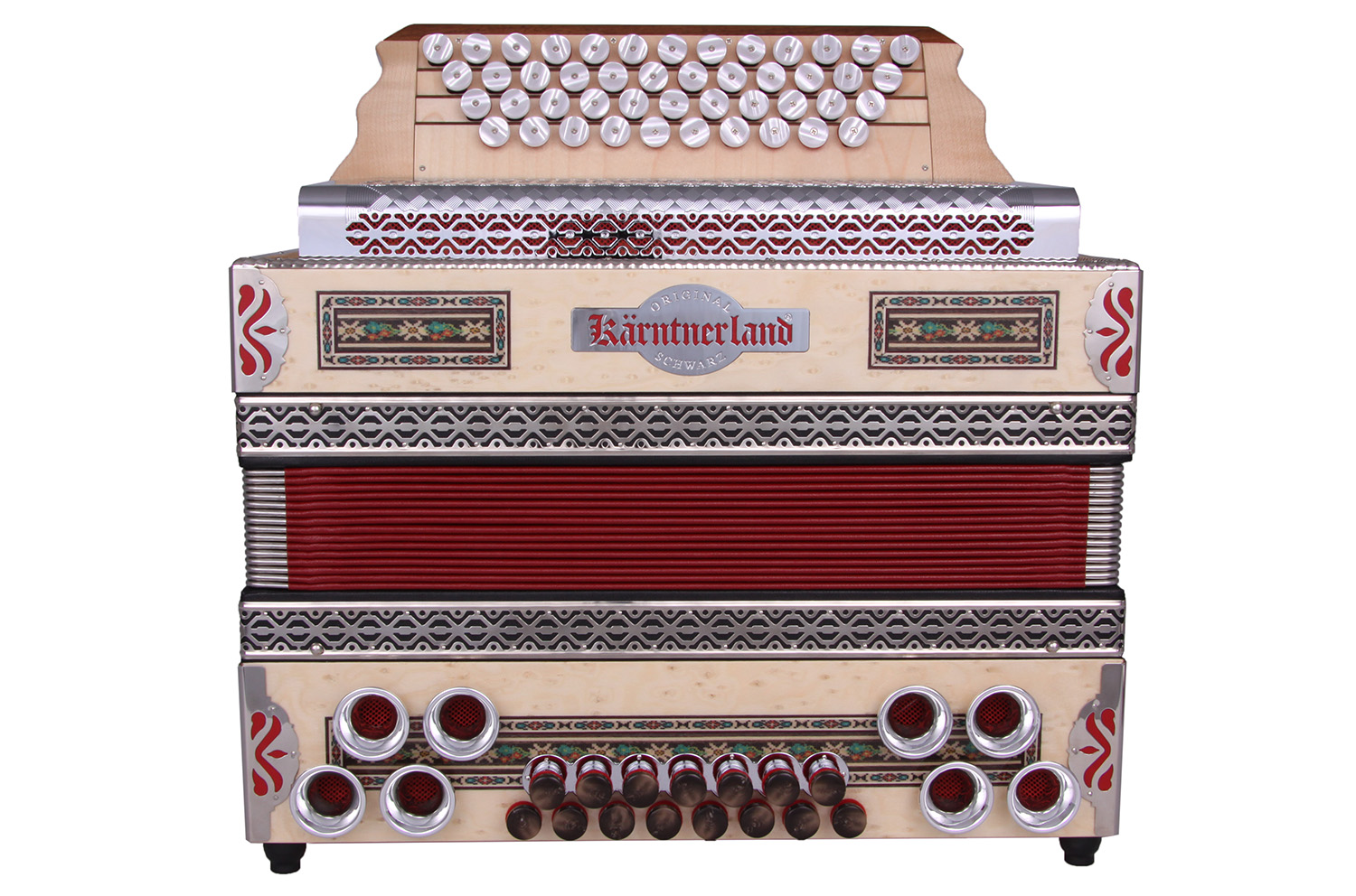 Steirische Harmonika Kärntnerland (Silber) Waldheimat rot C/F/Bb/Eb